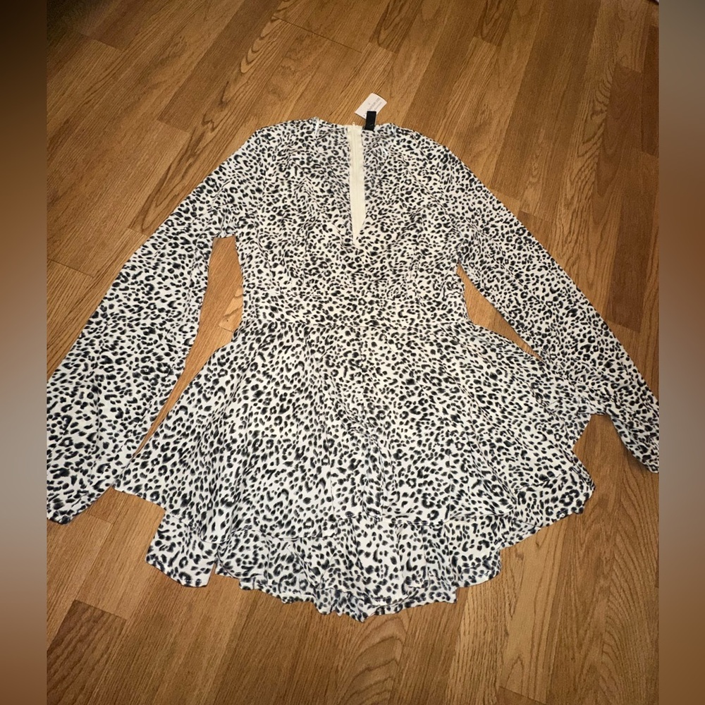 Windsor White and Black Leopard Print Mini Skort Romper Ruffle Dress